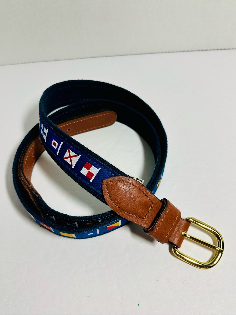 West Marine Sailing Code Flag Ribbon Belt Navy Canvas & Leather Size 46 NWOT